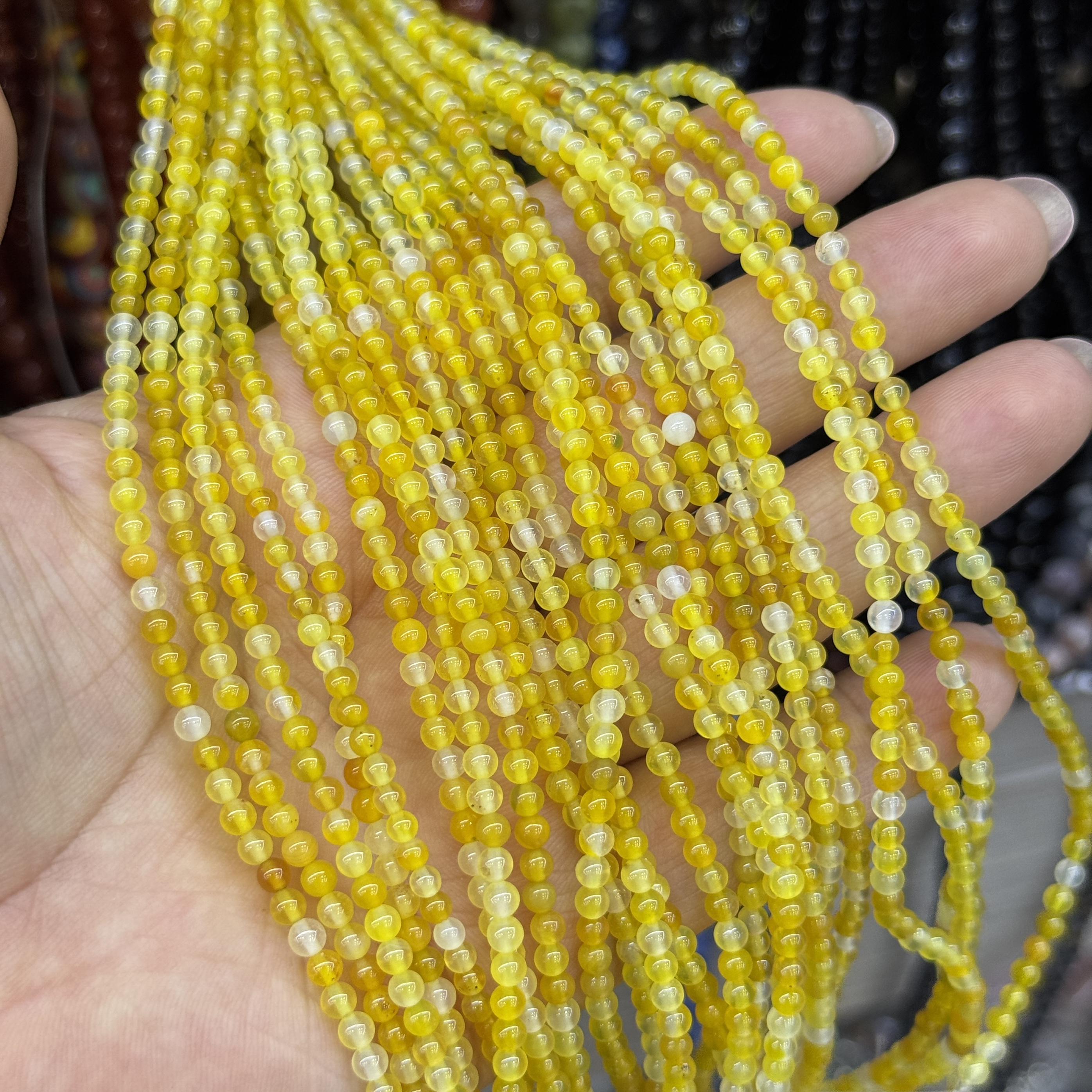 福利款天然3mm黄玛瑙圆珠混彩色系圆珠散珠半成品一条约110颗