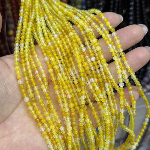 福利款天然3mm黄玛瑙圆珠混彩色系圆珠散珠半成品一条约110颗