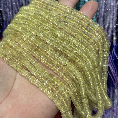 天然浅色5mm柠檬晶水晶海西切隔片车轮珠半成品DIY项链手链配珠