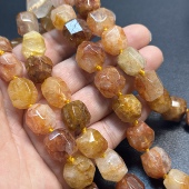 约12mm天然黄胶花水晶刻面珠散珠半成品DIY项链手链配珠约26颗