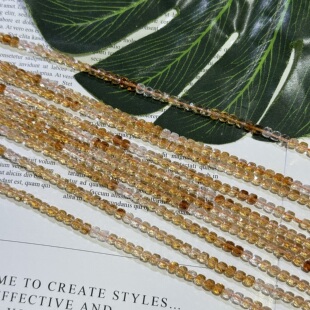 4mm天然渐变色黄水晶方糖散珠半成品DIY项链手链配珠