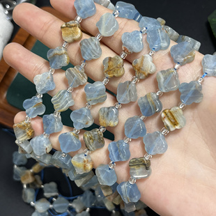 天然石蓝方解石四叶草11*4mm散珠半成品Diy项链手链配珠串珠