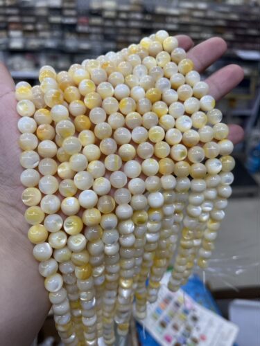 9mm天然金丝深海黄蝶贝圆珠散珠半成品手链项链配珠diy珍珠母贝