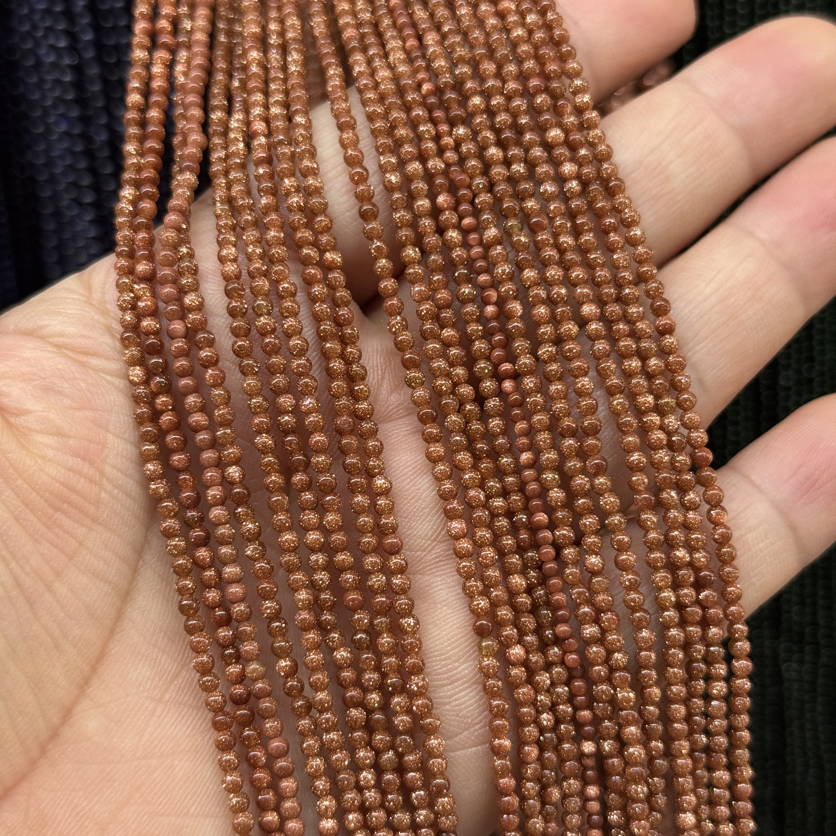 2-3mm金沙蓝沙绿沙圆珠散珠半成品35厘米串珠项链流苏手链配珠