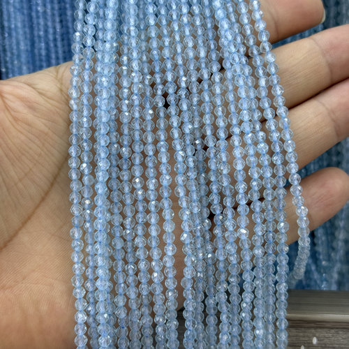 3/4mm天然刻面蓝托帕切角圆珠散珠半成品DIY项链手链半成品饰品