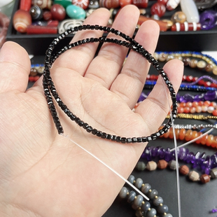 3mm方糖切面黑碧玺散珠一条38厘米长锁骨链DIY配珠手工串珠