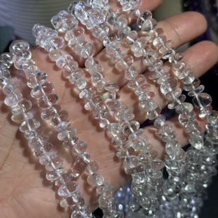 4mm天然白水晶不规则中孔碎石散珠半成品38cm 约9 福利款 性价比高