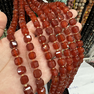 红润bling~牛血红玛瑙方糖8mm散珠半成品串珠项链手链配珠