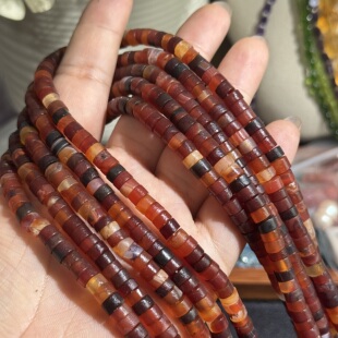 磨砂橘皮纹6*3mm直切老玛瑙剁珠散珠半成品Diy项链手链配珠