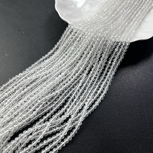 天然刻面足球切面圆珠白水晶散珠半成品38厘米项链手链配珠