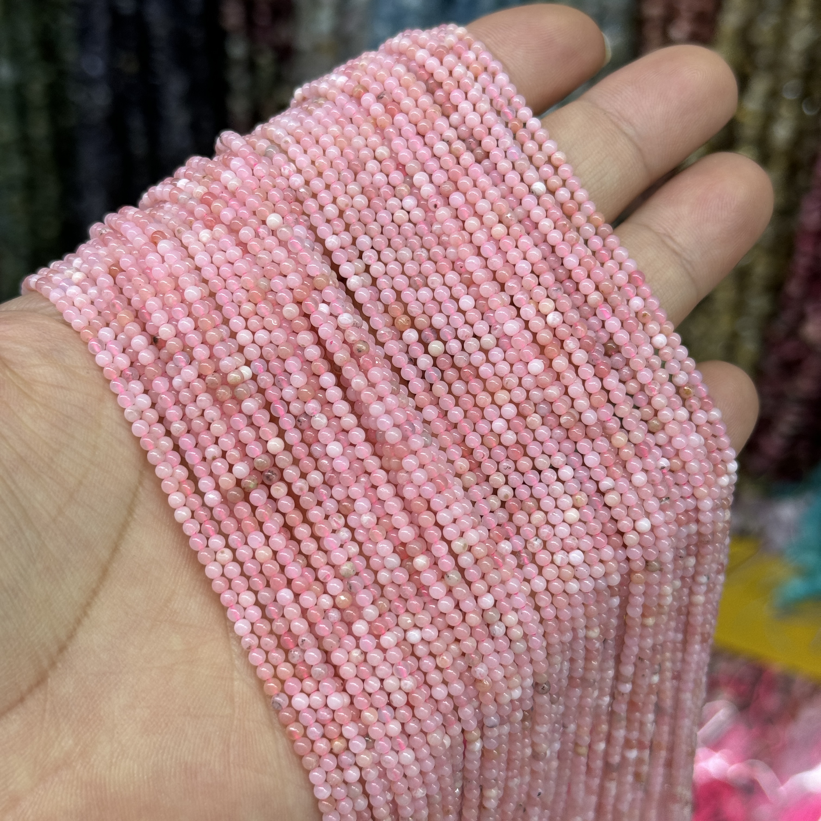 2mm极细小珠子天然石粉澳宝圆珠散珠半成品DIY项链手链配珠