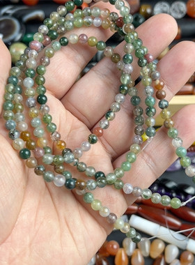 绿色草花玛瑙圆珠DIY项链