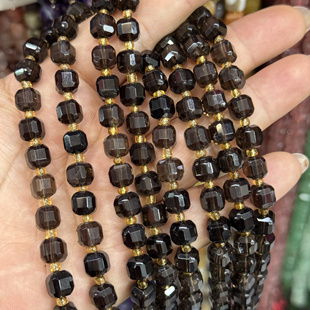 6-8mm天然茶晶方糖立体方型散珠半成品DIY项链手链配珠串珠