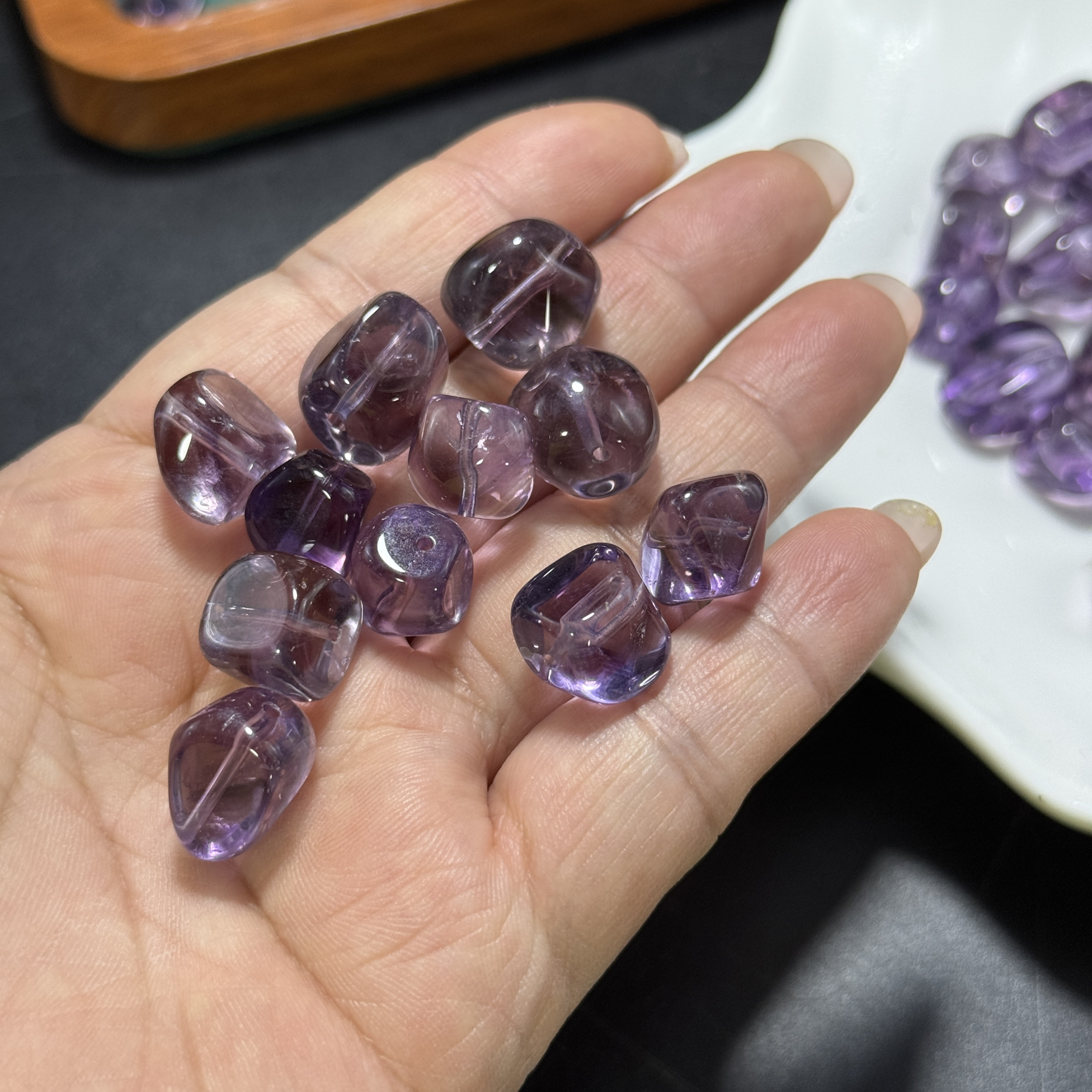 纯天然玻利维亚紫水晶原石约11mm不规则晶体干净散珠配珠项链手链