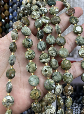 天然老雀仔石10*5.5mm扁珠切面散珠半成品DIY项链手链绿色配珠