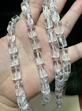 天然多棱不规则白水晶管珠约8*13mm半成品散珠Diy项链多宝配珠