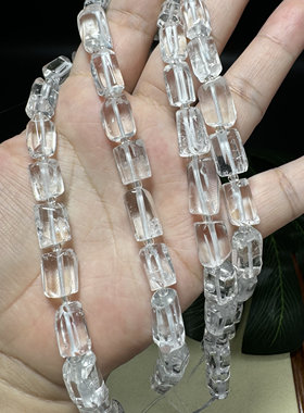 天然多棱不规则白水晶管珠约8*10mm半成品散珠Diy项链多宝配珠