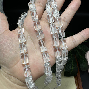 天然多棱不规则白水晶管珠约8*13mm半成品散珠Diy项链多宝配珠