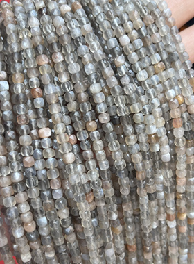 4mm天然灰色太阳石切面方糖散珠半成品DIY锁骨链项链配珠饰品串珠