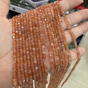 3mm天然金太阳石方糖散珠半成品DIY锁骨链手链配珠串珠材料饰品