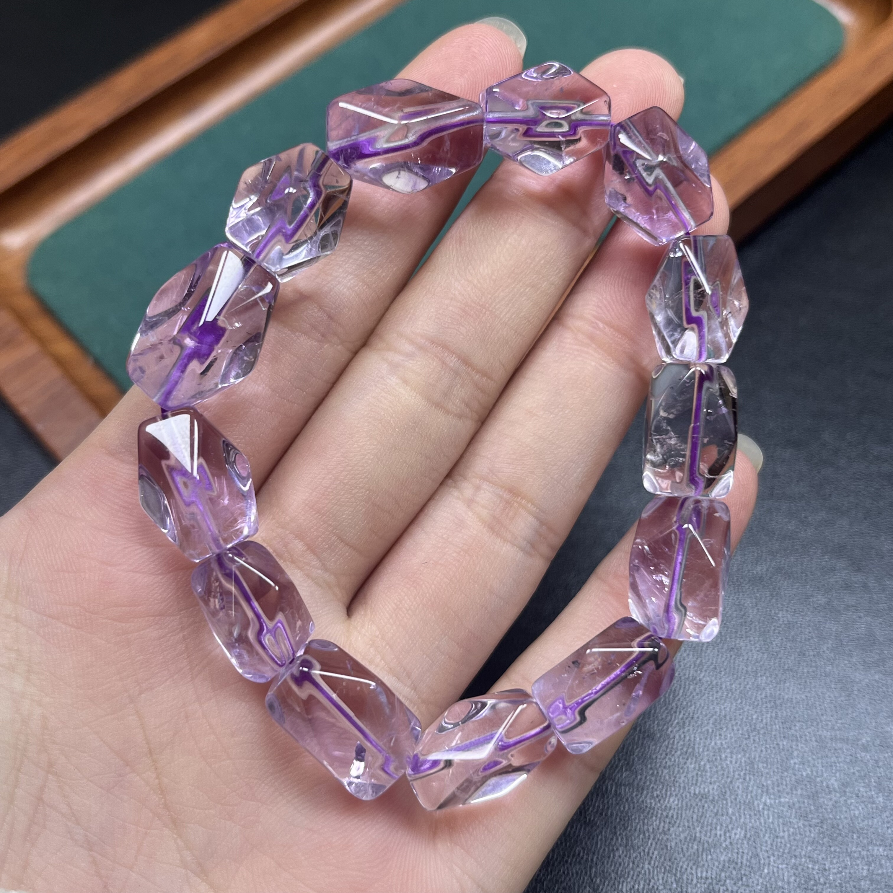 约9*13mm天然浅紫长八棱紫水晶手串散珠半成品Diy手串项链配珠