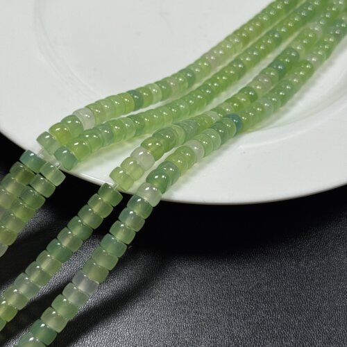 约7*4mm天然石绿玛瑙直切隔片车轮珠半成品34cm长Diy项链手链配珠