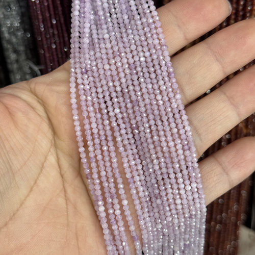 天然2-4mm刻面紫锂辉切面圆珠散珠半成品DIY项链手链配珠