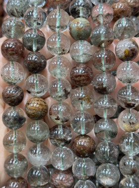 约12.5-13mm天然绿幽灵聚宝盆水晶圆珠散珠半成品DIY项链手链配珠