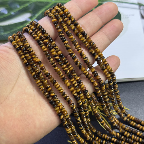 4*2mm算盘天然A级虎眼石奶黄色黄虎眼隔片散珠半成品38厘米长