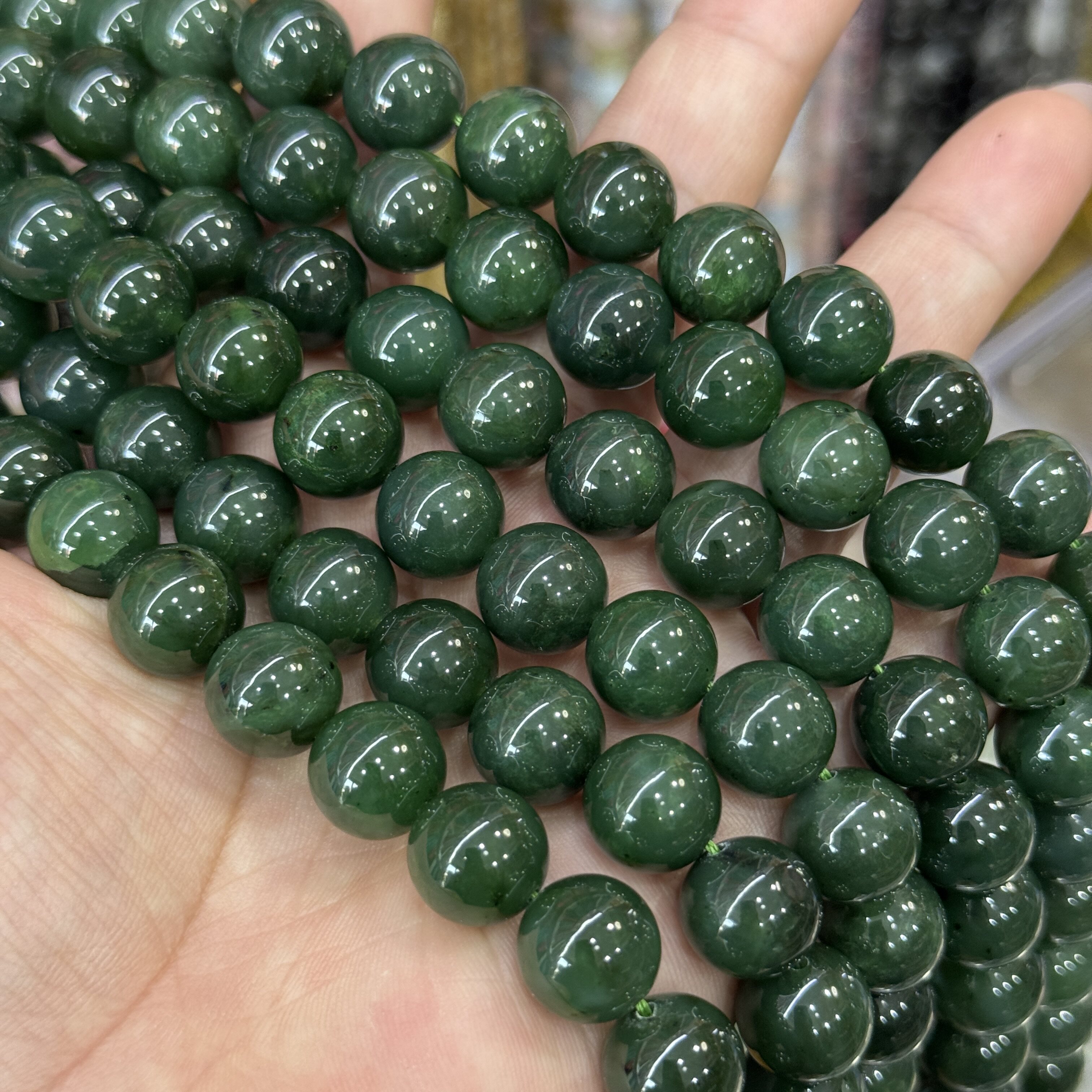 10-12mm天然石碧玉圆珠散珠半成品DIY项链手链配珠批发手串配珠图片