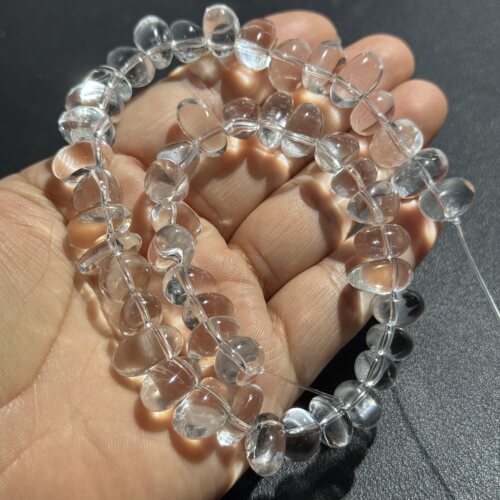 约8*14mm天然石A级白水晶边孔散珠半成品34cm长Diy项链手链配珠