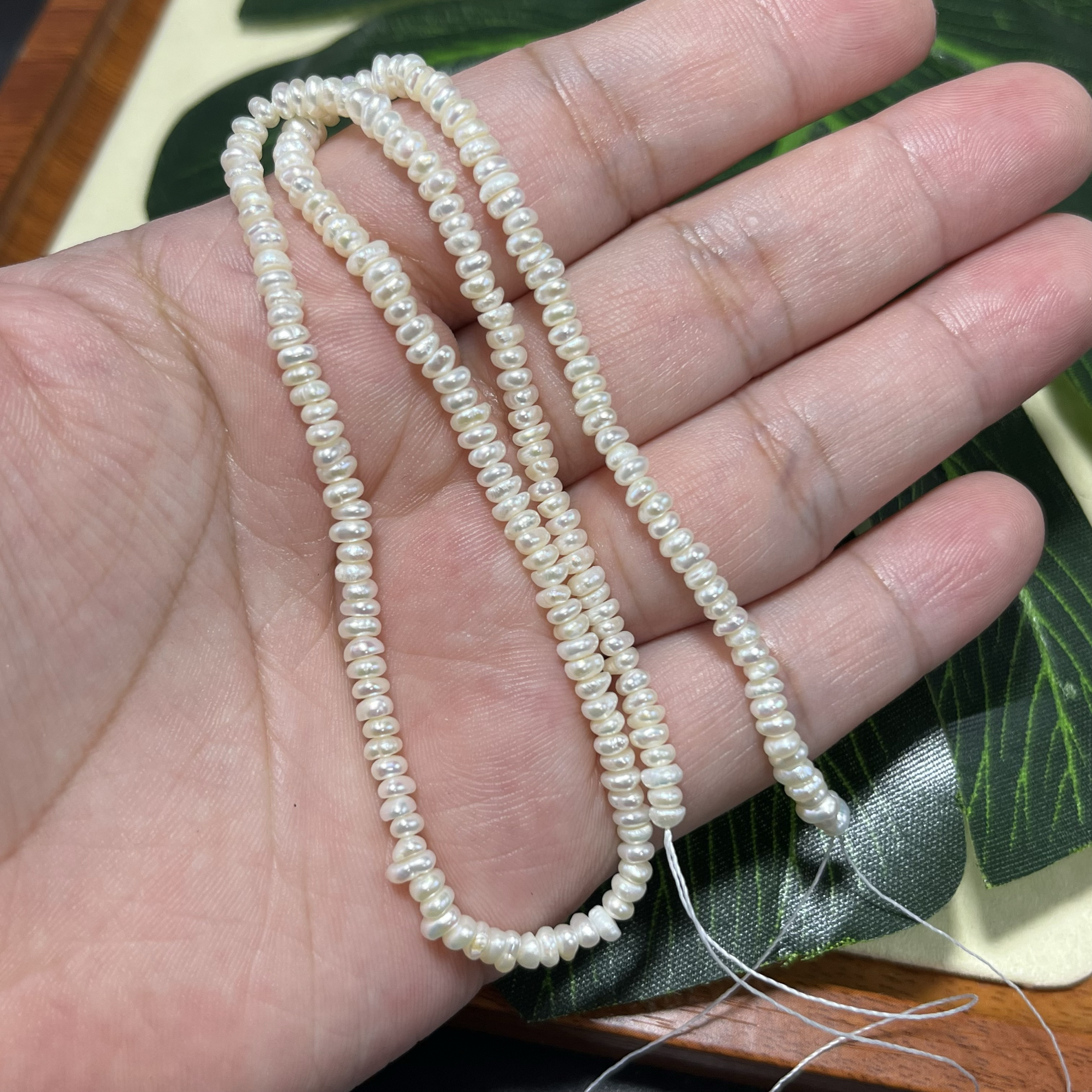 纯天然淡水无核珍珠约3*2mm扁珠散珠半成品Diy项链手链串珠
