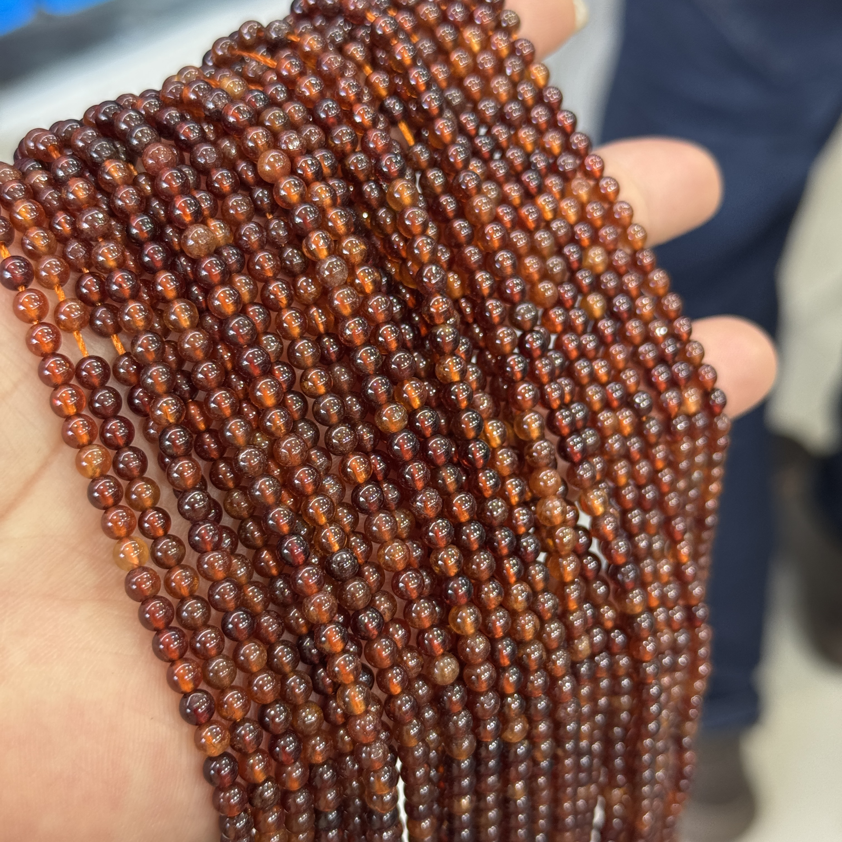 福利款-4mm天然橙石榴石圆珠散珠半成品散珠串珠项链手链配珠