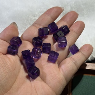 精挑 巴西油润天然紫水晶方糖约9mm散珠半成品DIY项链手链配珠
