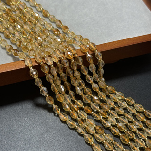 天然5A级黄水晶切面米珠6 8mm散珠配珠Diy手链项链配饰半成品