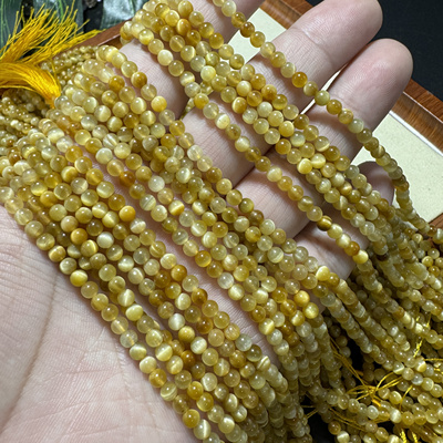 金色黄虎眼石圆珠散珠半成品
