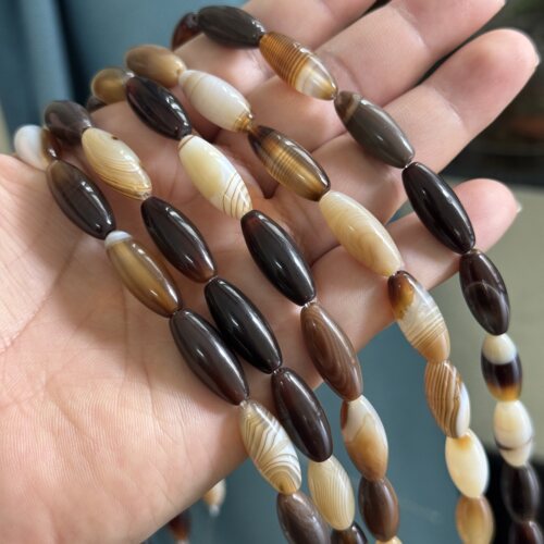 约8*20mm天然缠丝玛瑙米珠勒子散珠半成品Diy项链手链配珠饰品