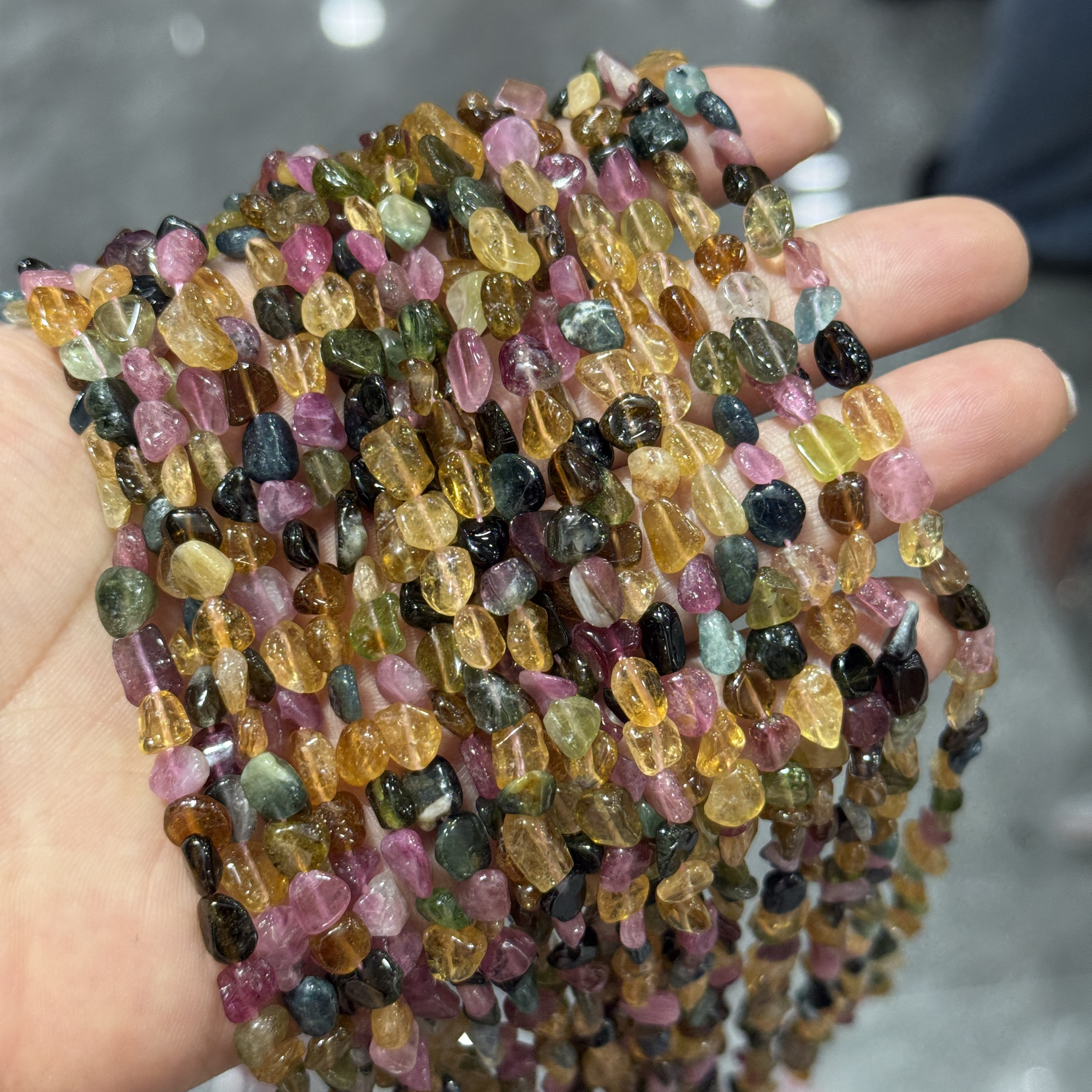 好润碧玺随形石约5mm冰种彩碧玺直孔碎石diy手链项链散珠配件串珠