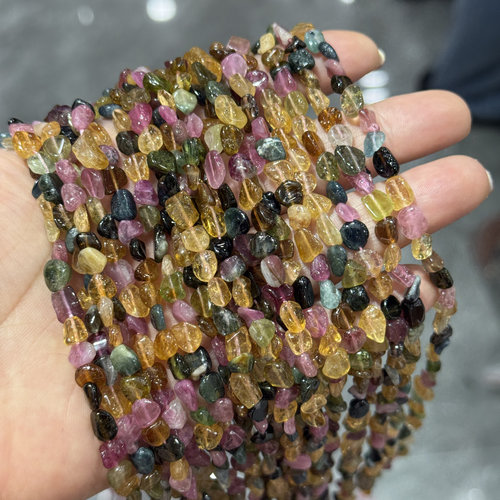 好润碧玺随形石约5mm冰种彩碧玺直孔碎石diy手链项链散珠配件串珠