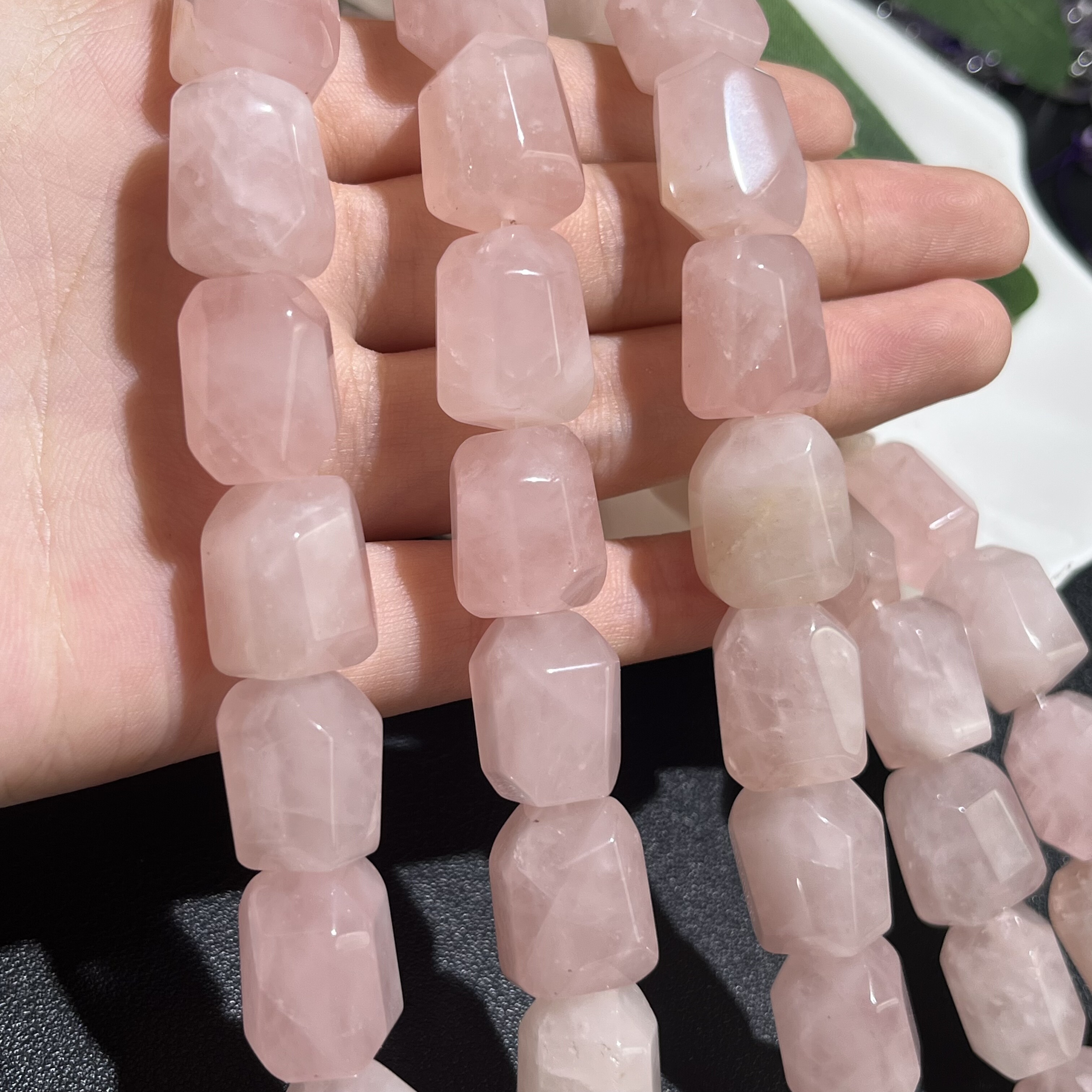 纯天然粉晶芙蓉石切面桶珠约13*18mm散珠半成品Diy项链手链配珠