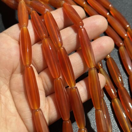 天然巴西多棱橘色玛瑙约7*30mm散珠半成品Diy项链手链配珠