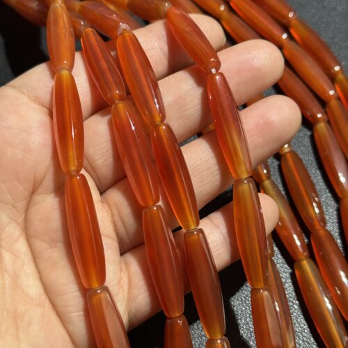天然巴西多棱橘色玛瑙约7*30mm散珠半成品Diy项链手链配珠