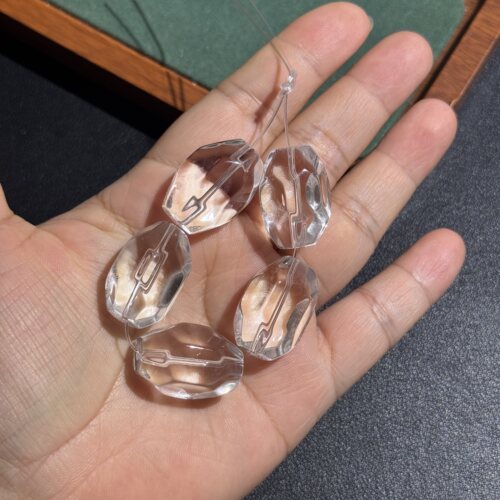 孤品-5颗天然高品质冰块白水晶约16*25mm半成品Diy项链手链配珠