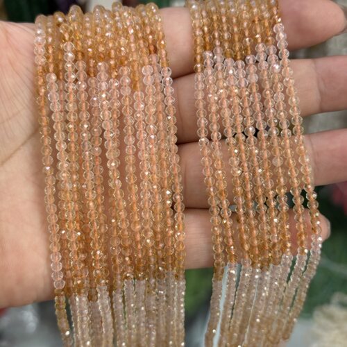 新货2-3mm渐变色黄水晶切面圆珠散珠半成品DIY项链手链配珠