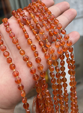 天然6mm双龟面红玛瑙圆饼橘红色散珠半成品DIY项链手链配珠配珠