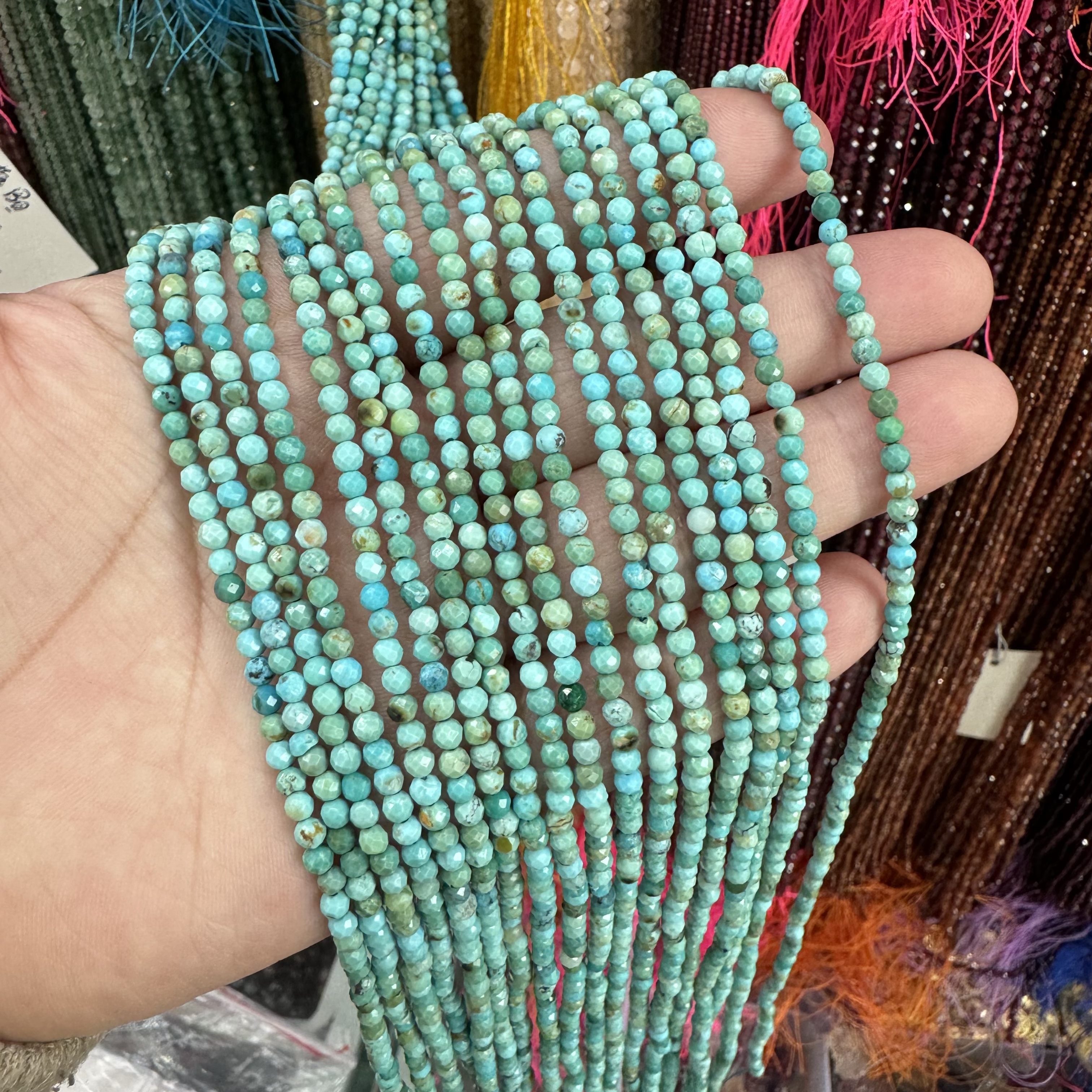 蓝松石纯天然刻面圆珠半成品