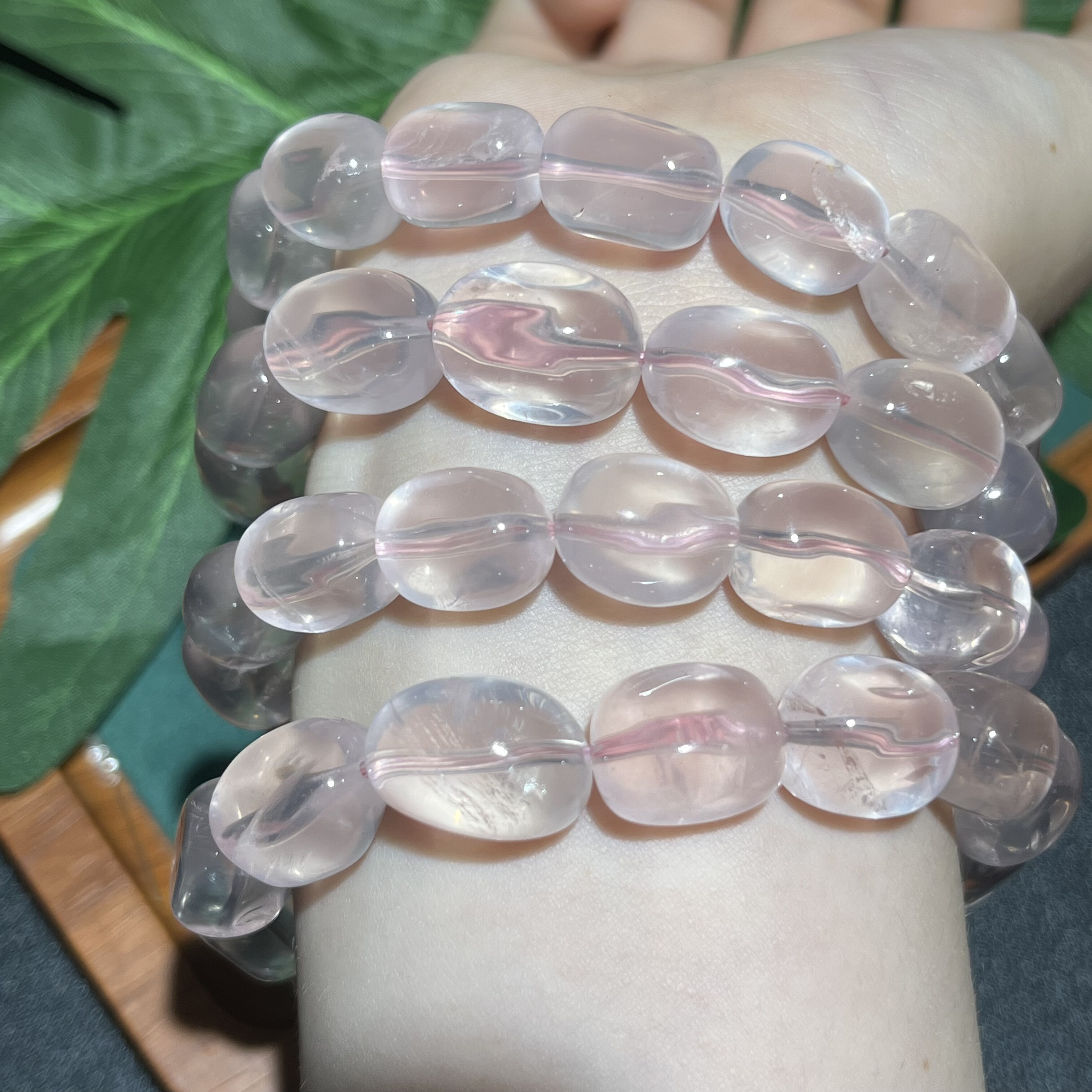 约10*14mm天然冰透星光粉晶糖豆长方形饱满颗粒手串女饰品手链