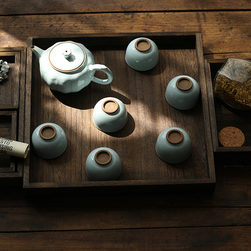 悠木复古正方形木中国茶盘