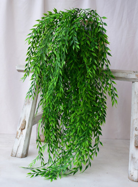 5叉绿色仿真长垂柳藤条家居拍摄布景壁挂装饰假花塑料植物墙配材