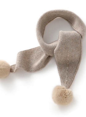 秋冬季 cashmere山羊绒围巾女小长条细窄毛球飘带领巾保暖小围脖